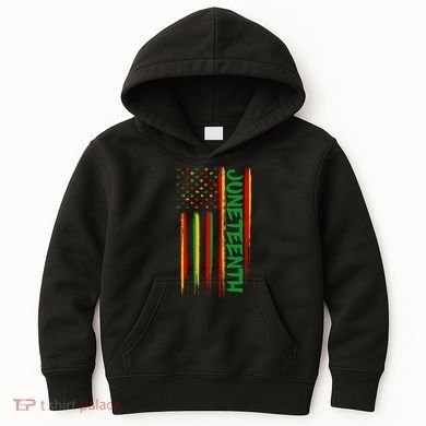 Juneteenth Red Gold Green USA Flag Kids Hoodie