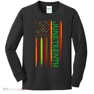 Juneteenth Red Gold Green USA Flag Kids Long Sleeve Shirt