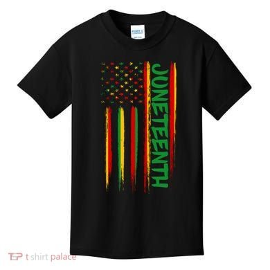 Juneteenth Red Gold Green USA Flag Kids T-Shirt