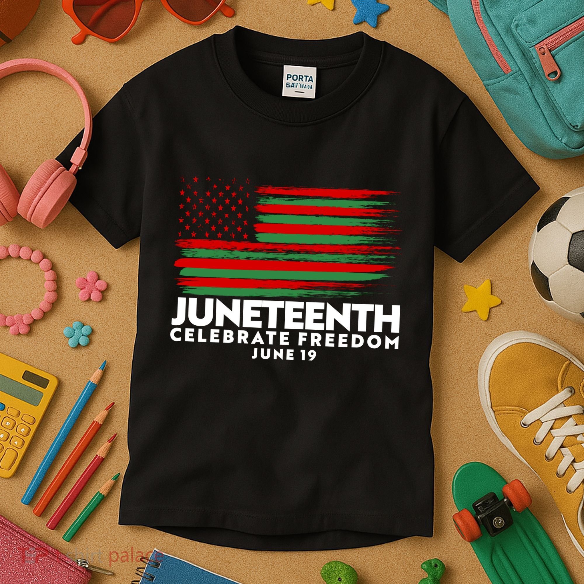 Juneteenth US Flag Celebrate Freedom June 19 Kids T-Shirt