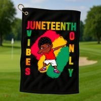 Juneteenth Vibes Only Dabbing African American Boys Golf Towel thumb 1