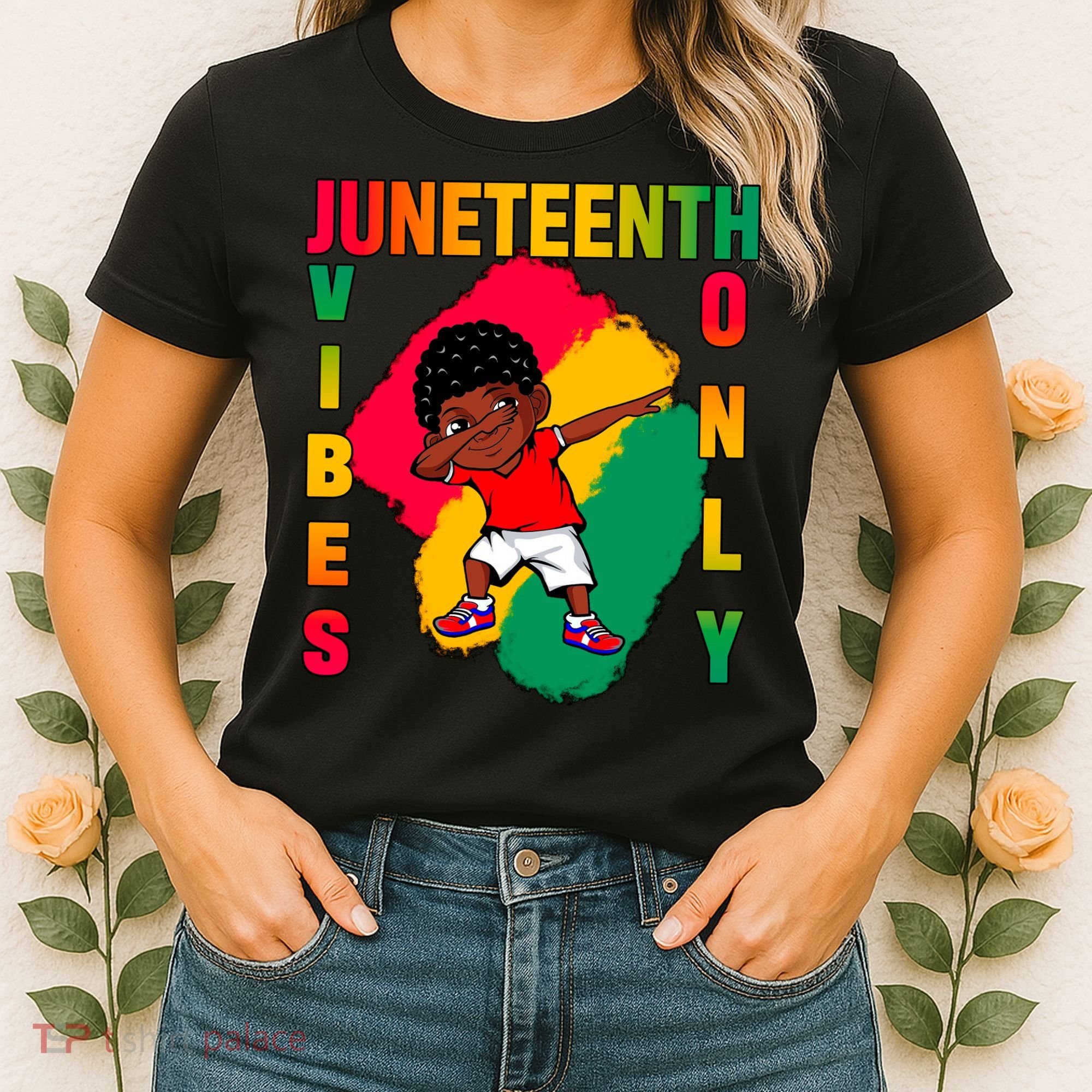 Juneteenth Vibes Only Dabbing African American Boys Women's T-Shirt