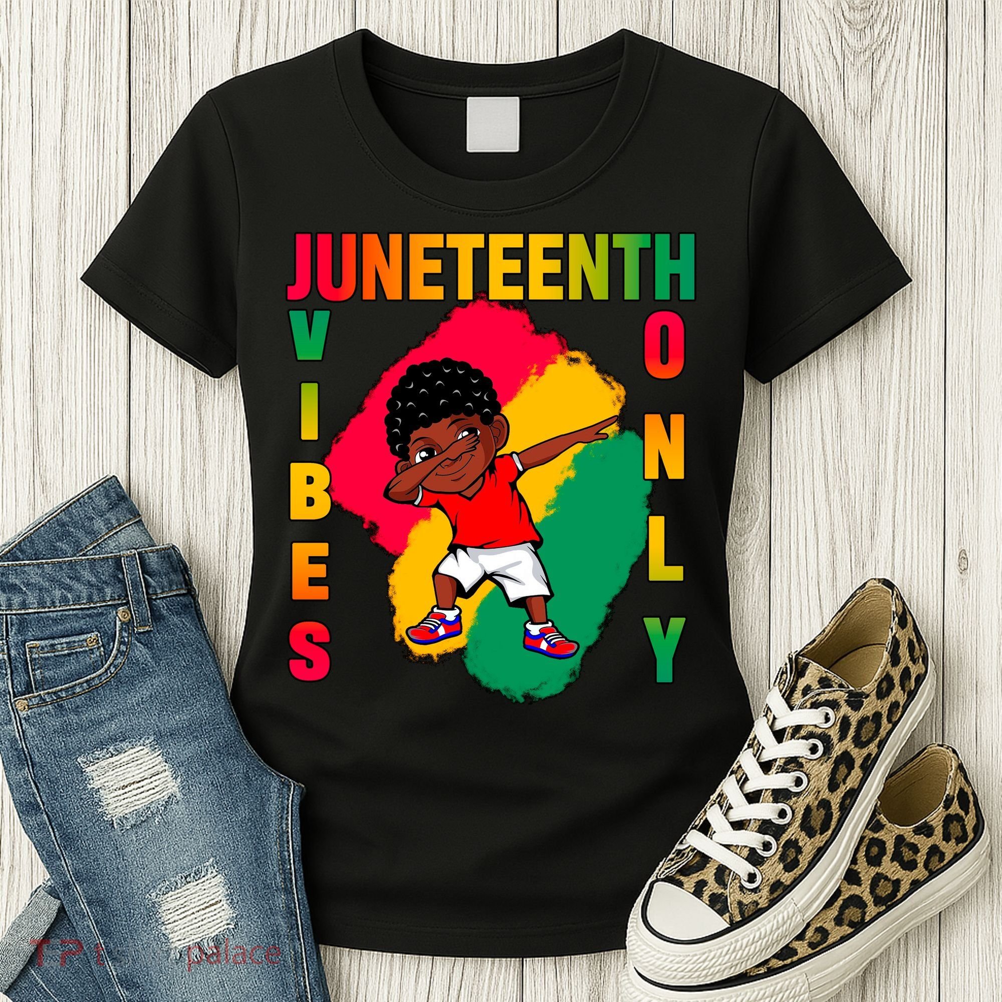 Juneteenth Vibes Only Dabbing African American Boys Women's T-Shirt