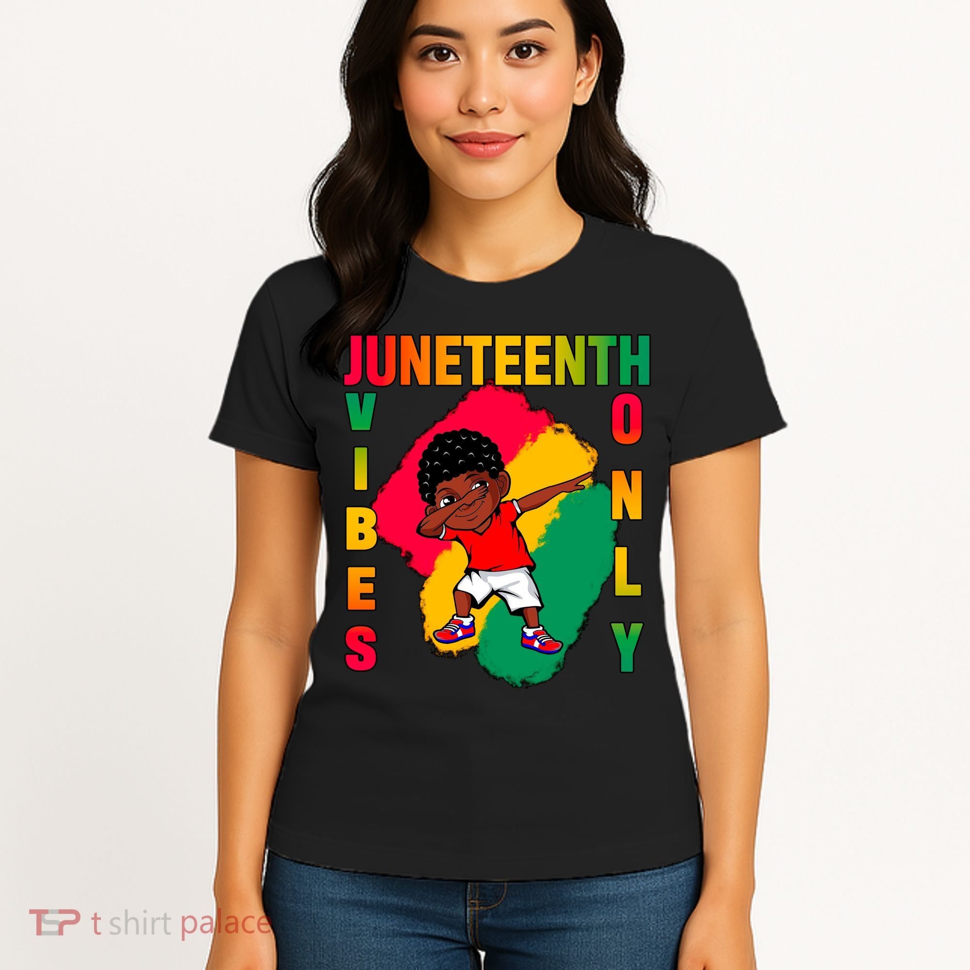 Juneteenth Vibes Only Dabbing African American Boys Women's T-Shirt