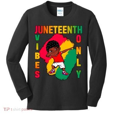 Juneteenth Vibes Only Dabbing African American Boys Kids Long Sleeve Shirt