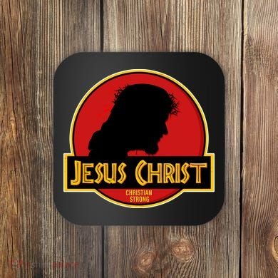 Jurassic Jesus Christ Christian Faith Coaster