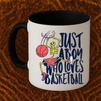 Just A Boy Who Loves Basketball Skeleton Coffee Mug thumb 2