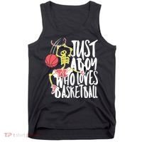 Just A Boy Who Loves Basketball Skeleton Tank Top thumb 0