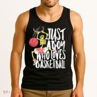 Just A Boy Who Loves Basketball Skeleton Tank Top thumb 3