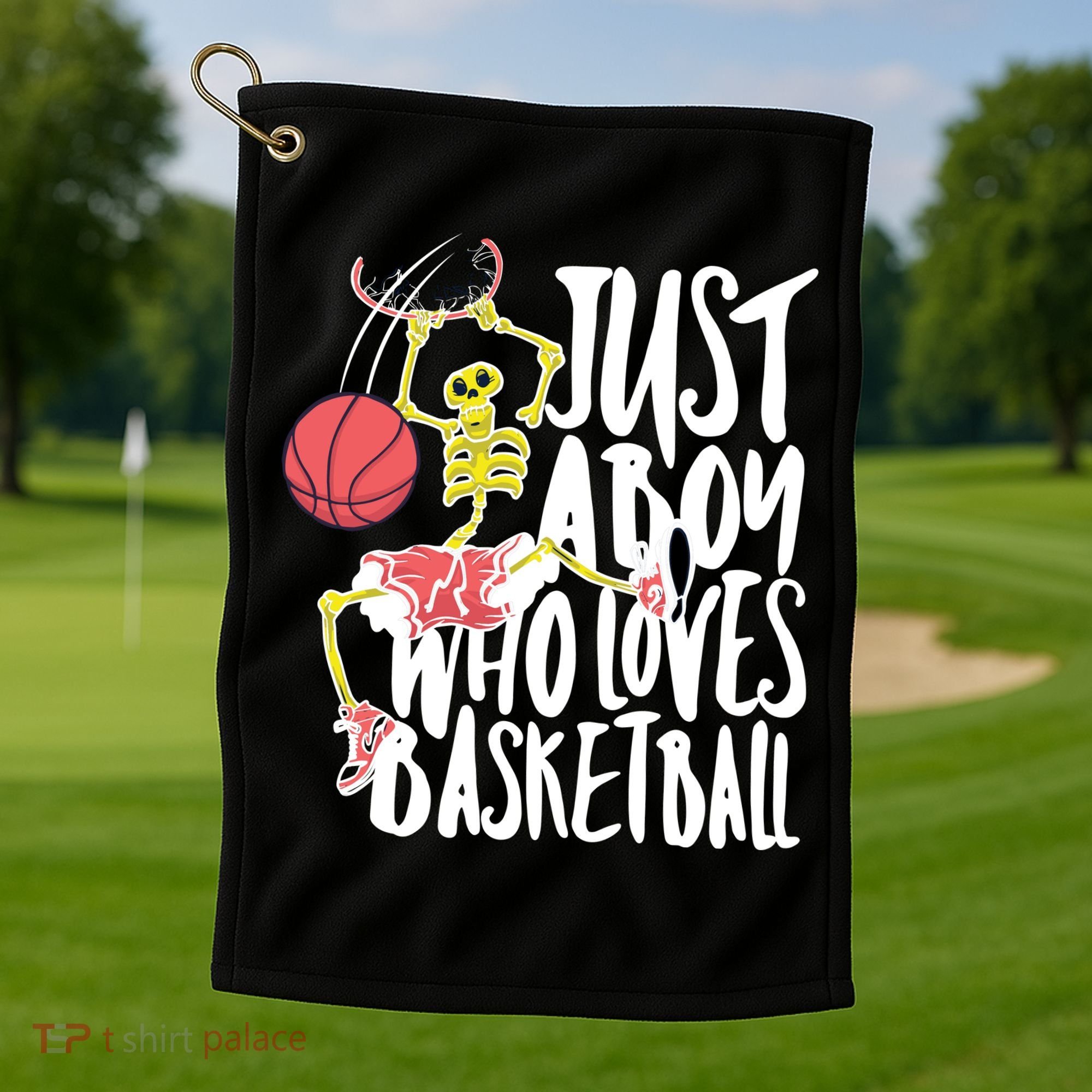 Just A Boy Who Loves Basketball Skeleton Golf Towel