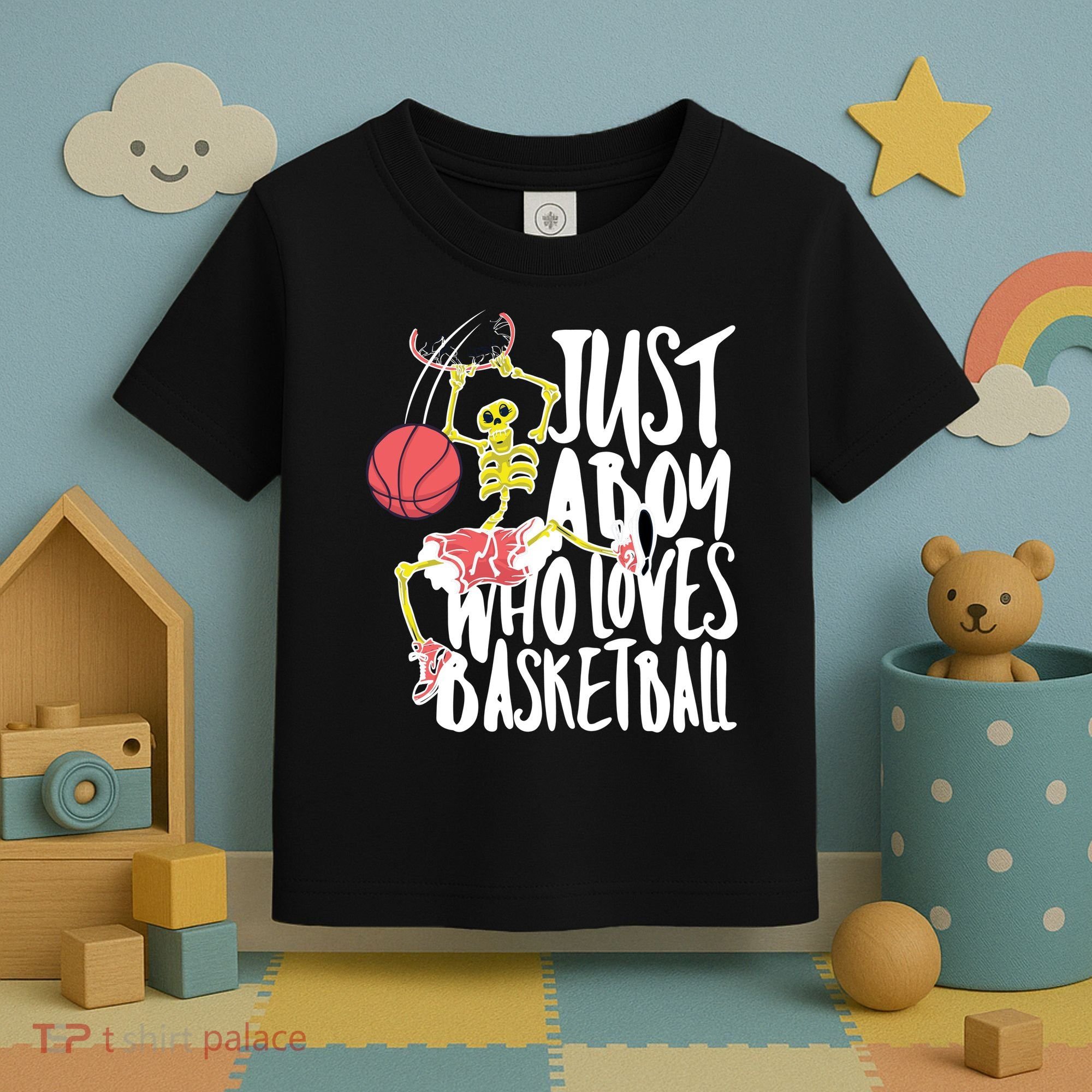 Just A Boy Who Loves Basketball Skeleton Toddler T-Shirt
