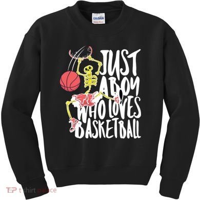 Just A Boy Who Loves Basketball Skeleton Kids Sweatshirt