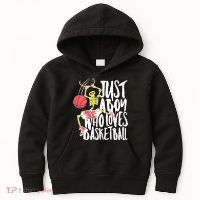 Just A Boy Who Loves Basketball Skeleton Kids Hoodie
