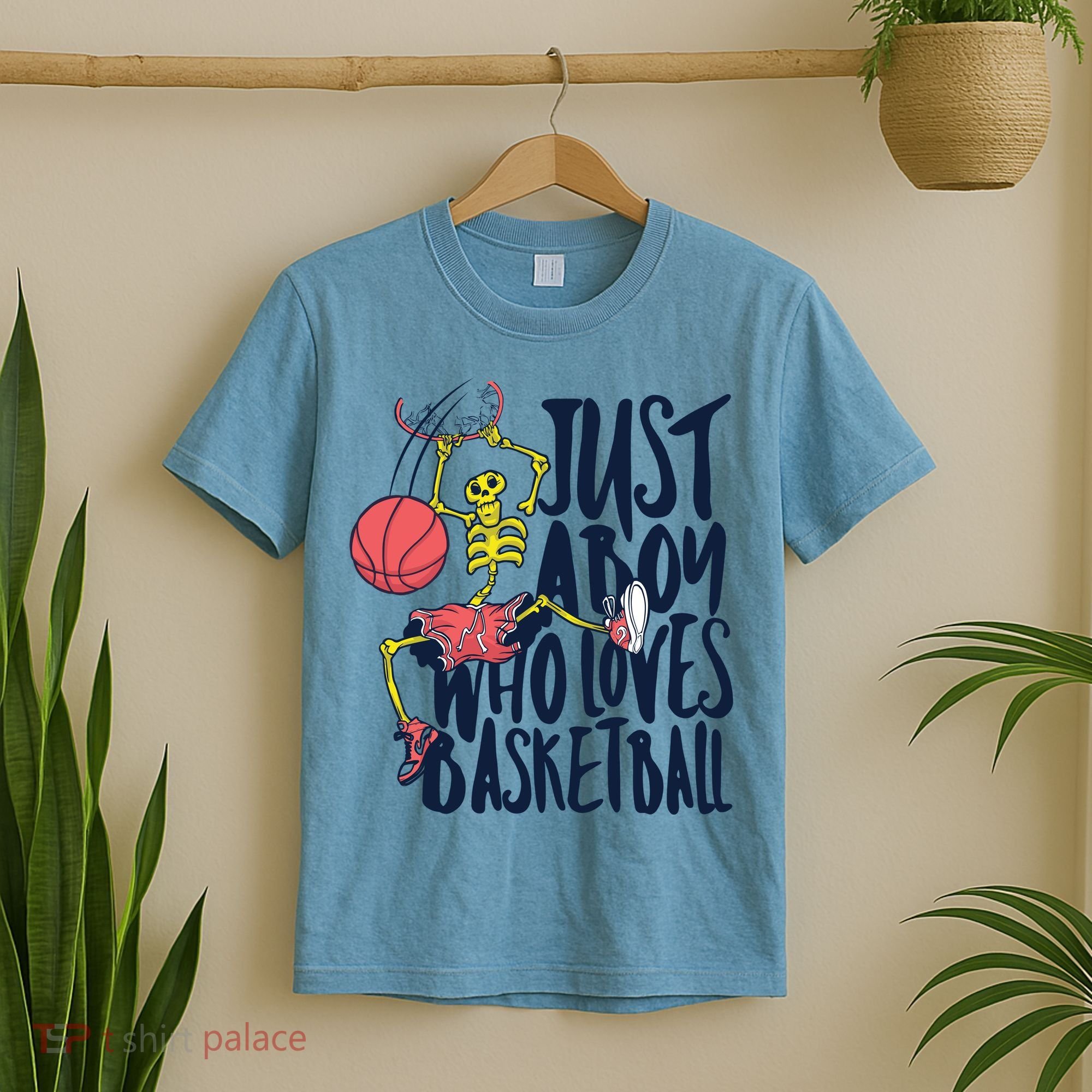 Just A Boy Who Loves Basketball Skeleton T-Shirt