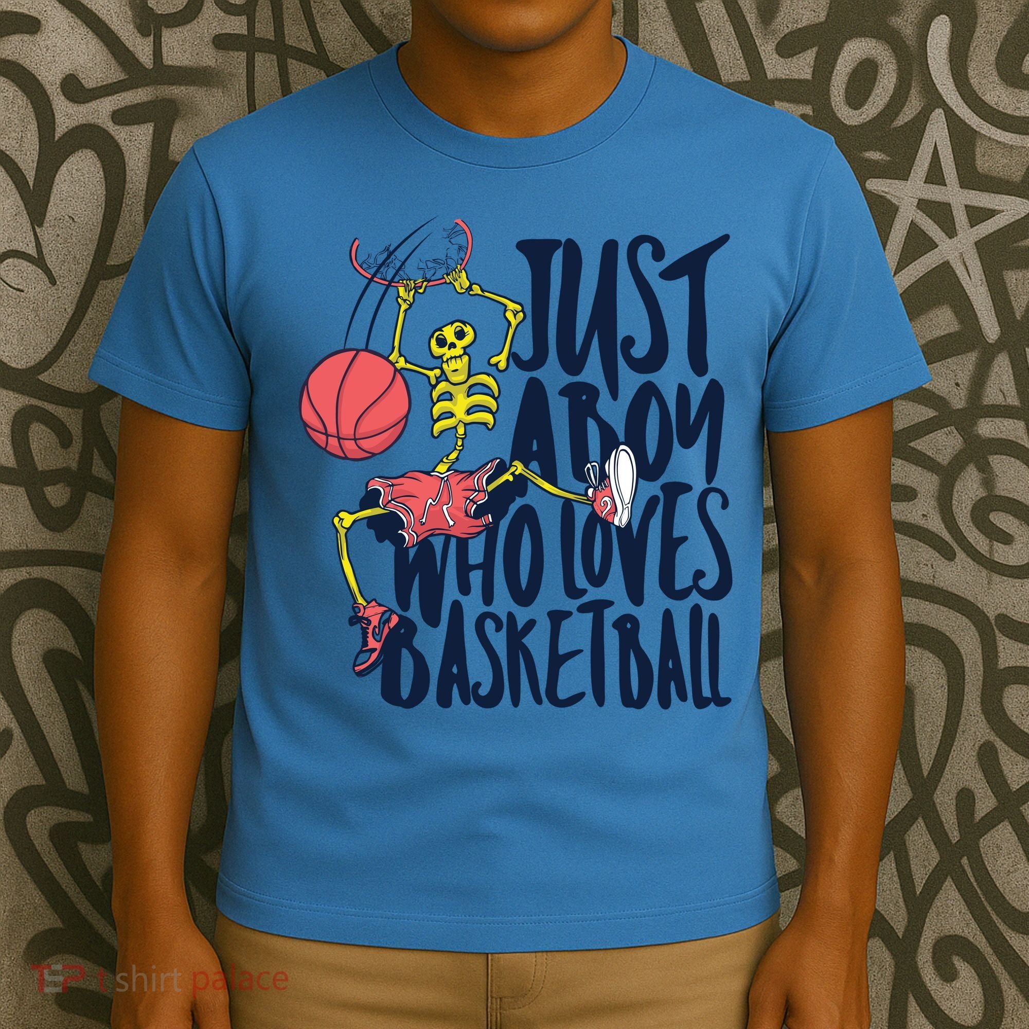 Just A Boy Who Loves Basketball Skeleton T-Shirt