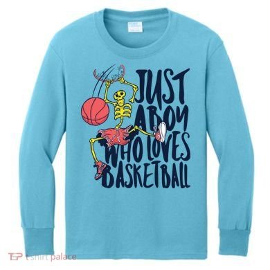 Just A Boy Who Loves Basketball Skeleton Kids Long Sleeve Shirt