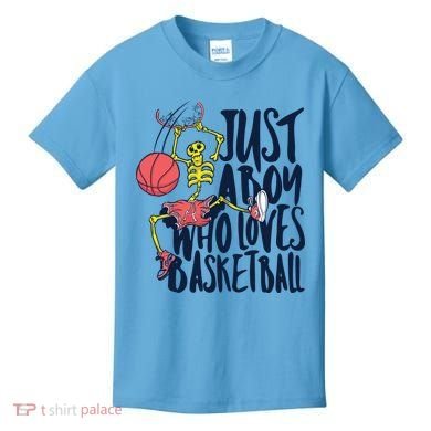 Just A Boy Who Loves Basketball Skeleton Kids T-Shirt