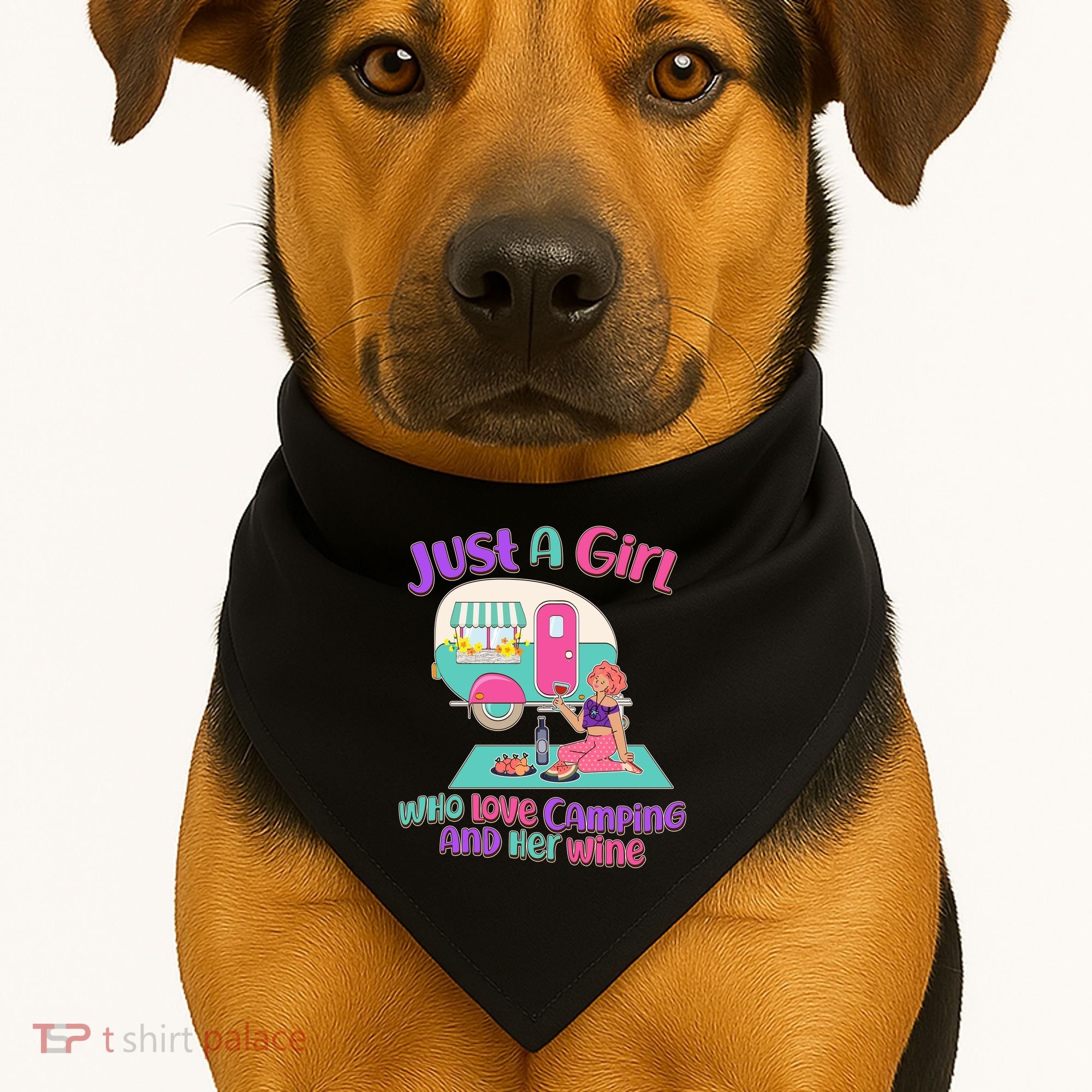 Just A Girl Who Love Camping And Her Wine USA-Made Doggie Bandana