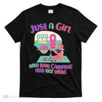 Just A Girl Who Love Camping And Her Wine T-Shirt thumb 0