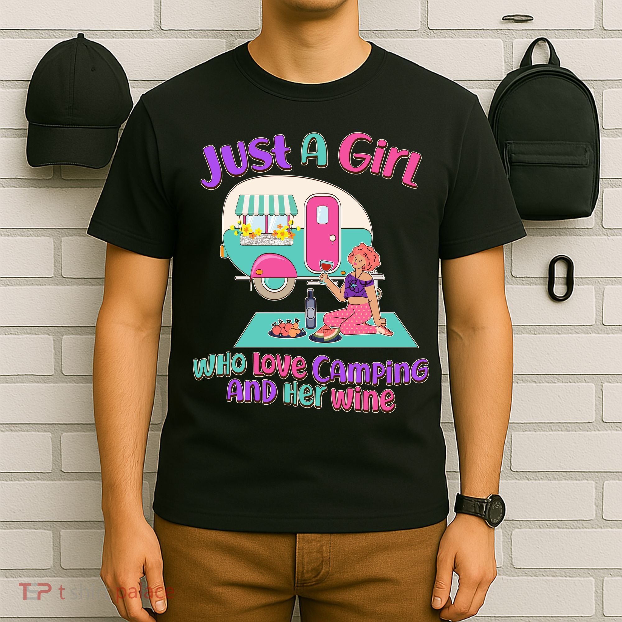 Just A Girl Who Love Camping And Her Wine T-Shirt