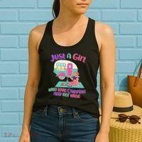 Just A Girl Who Love Camping And Her Wine Women's Tank Top thumb 2