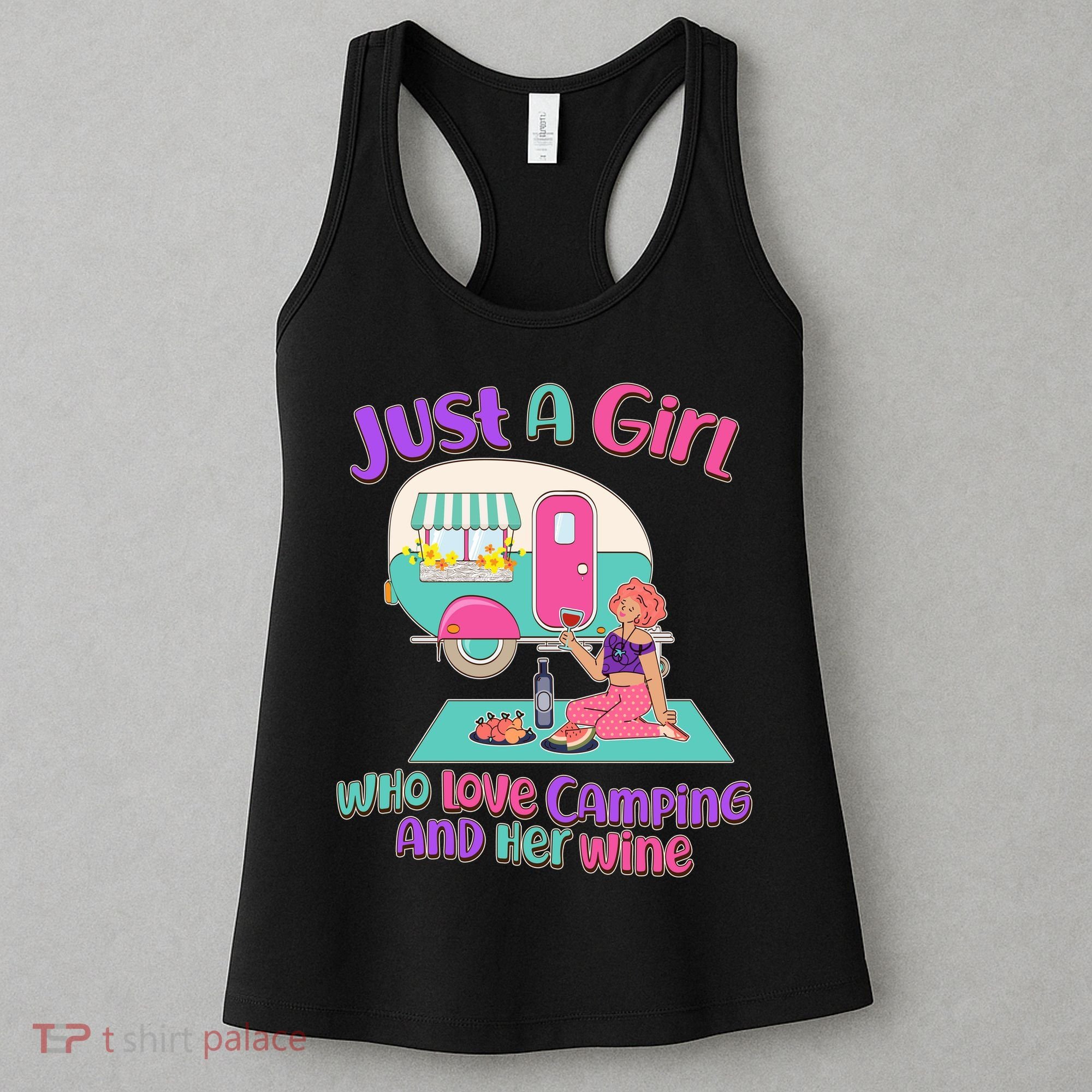 Just A Girl Who Love Camping And Her Wine Women's Tank Top
