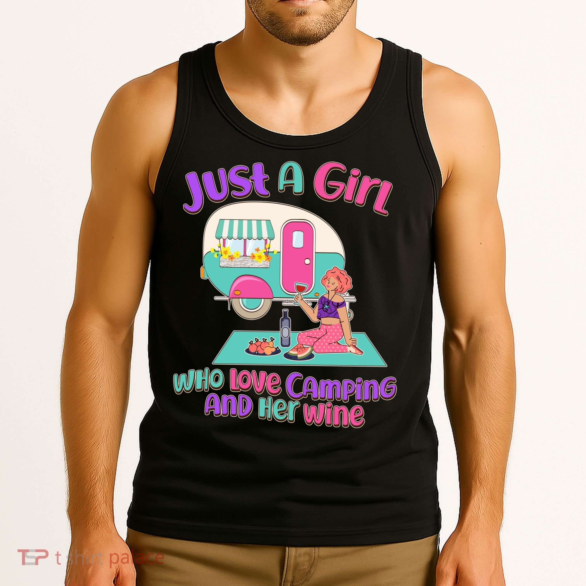 Just A Girl Who Love Camping And Her Wine Tank Top