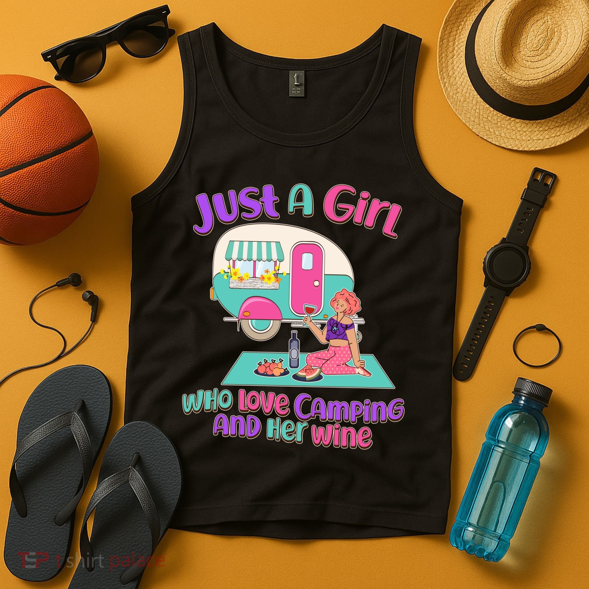 Just A Girl Who Love Camping And Her Wine Tank Top