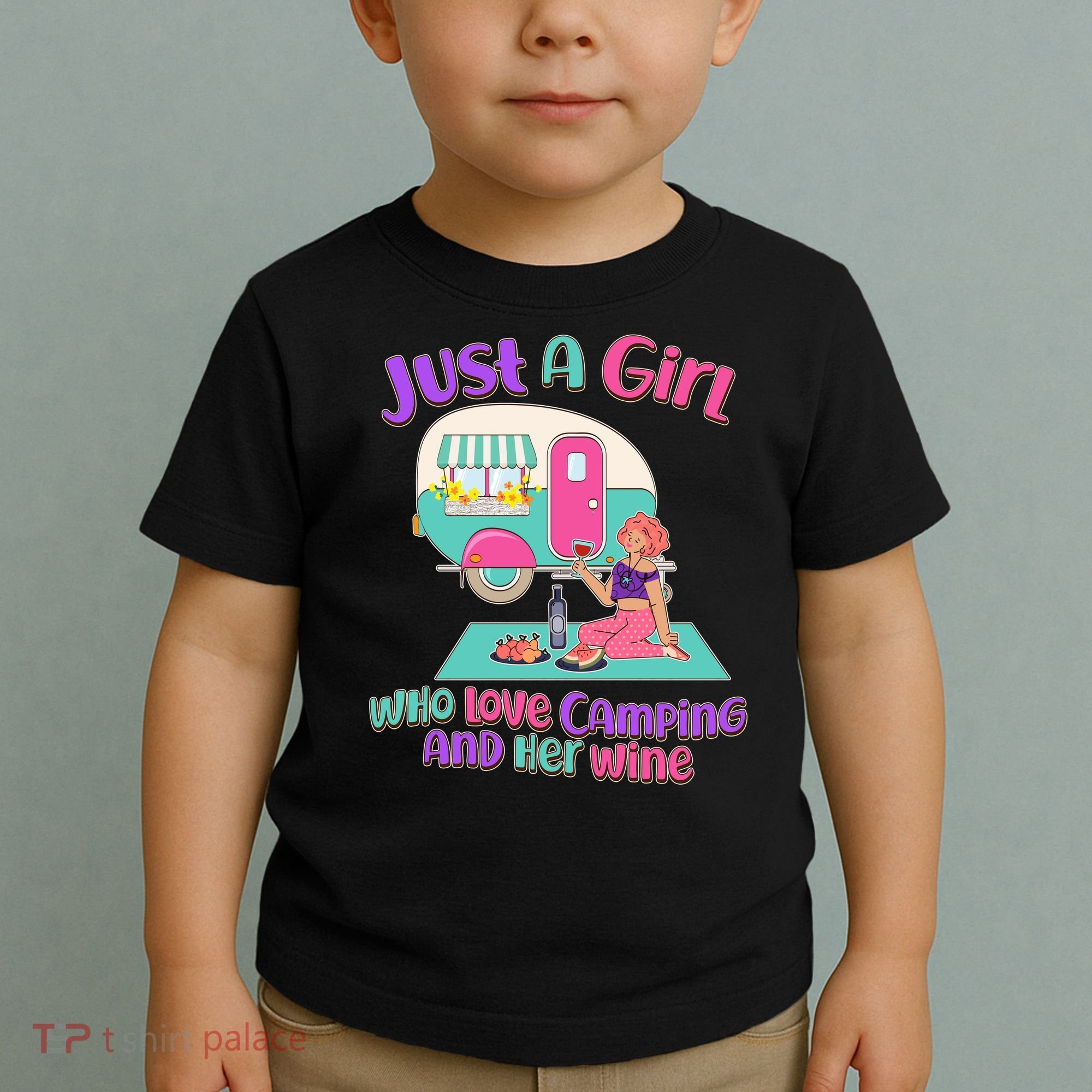 Just A Girl Who Love Camping And Her Wine Toddler T-Shirt