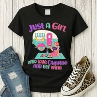 Just A Girl Who Love Camping And Her Wine Women's T-Shirt thumb 3