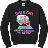 Just A Girl Who Love Camping And Her Wine Kids Sweatshirt thumb 0