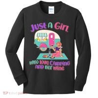 Just A Girl Who Love Camping And Her Wine Kids Long Sleeve Shirt thumb 0