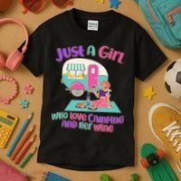Just A Girl Who Love Camping And Her Wine Kids T-Shirt thumb 3