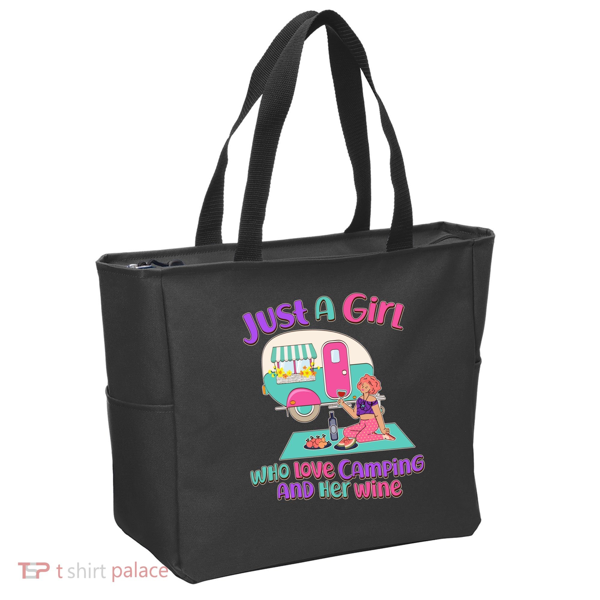 Just A Girl Who Love Camping And Her Wine Tote Bag