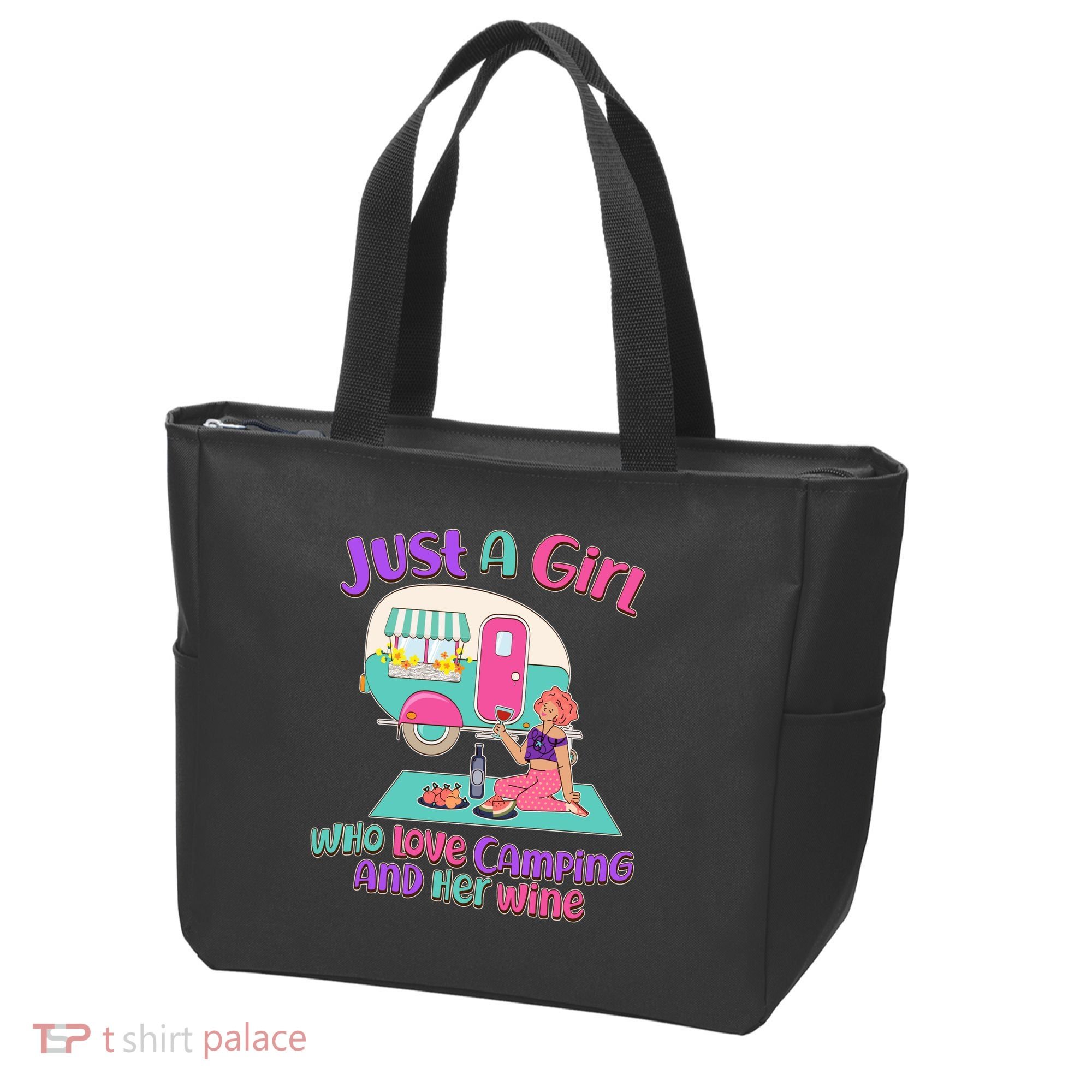Just A Girl Who Love Camping And Her Wine Tote Bag