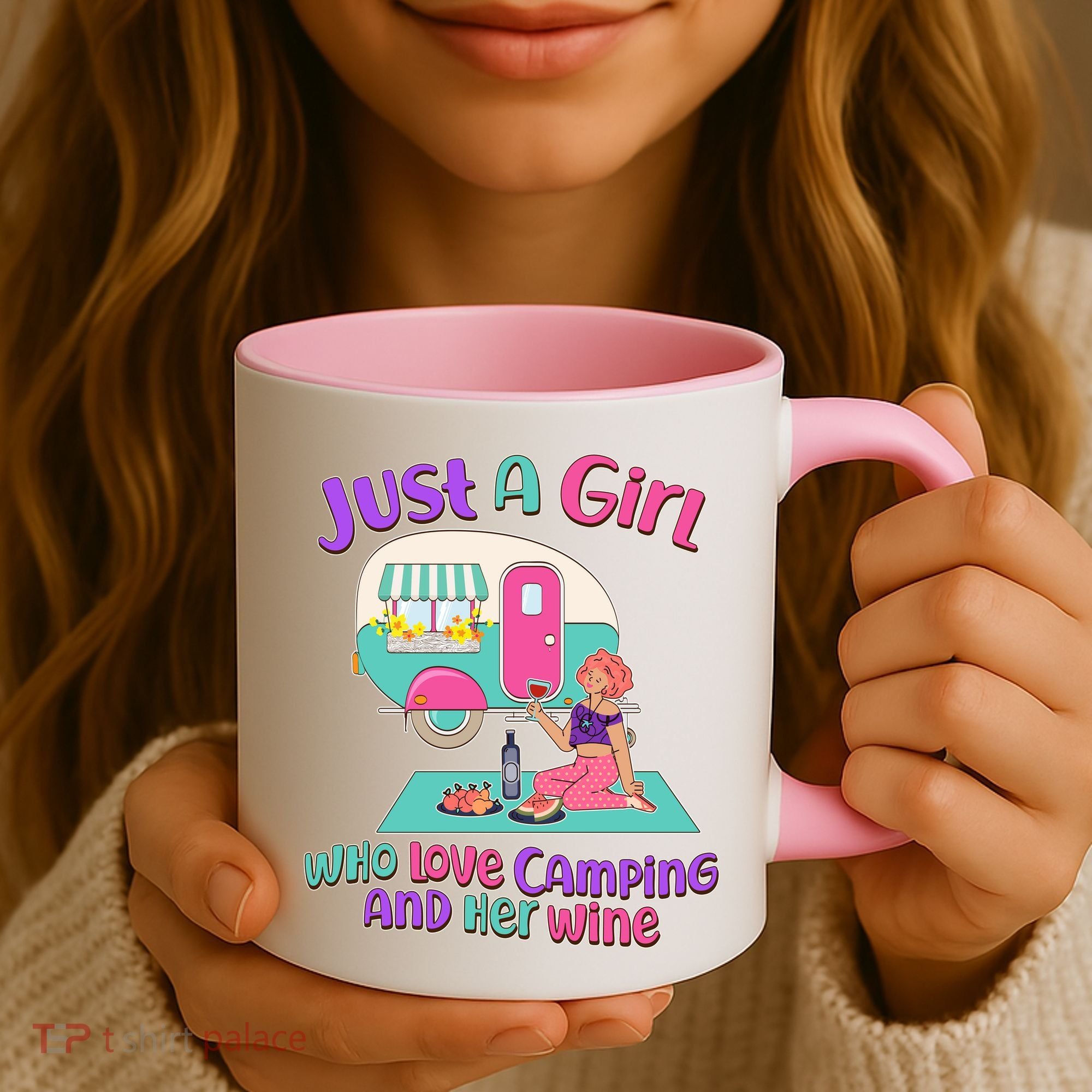 Just A Girl Who Love Camping And Her Wine Coffee Mug