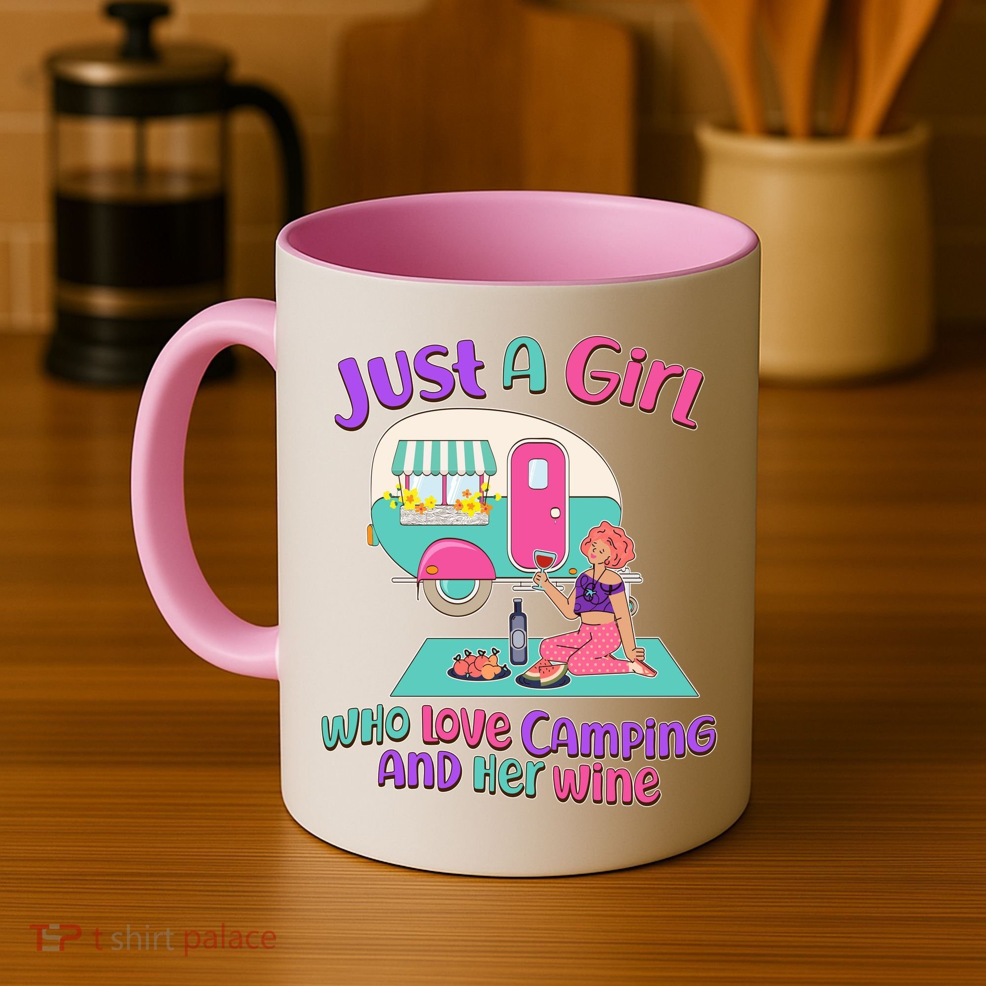Just A Girl Who Love Camping And Her Wine Coffee Mug