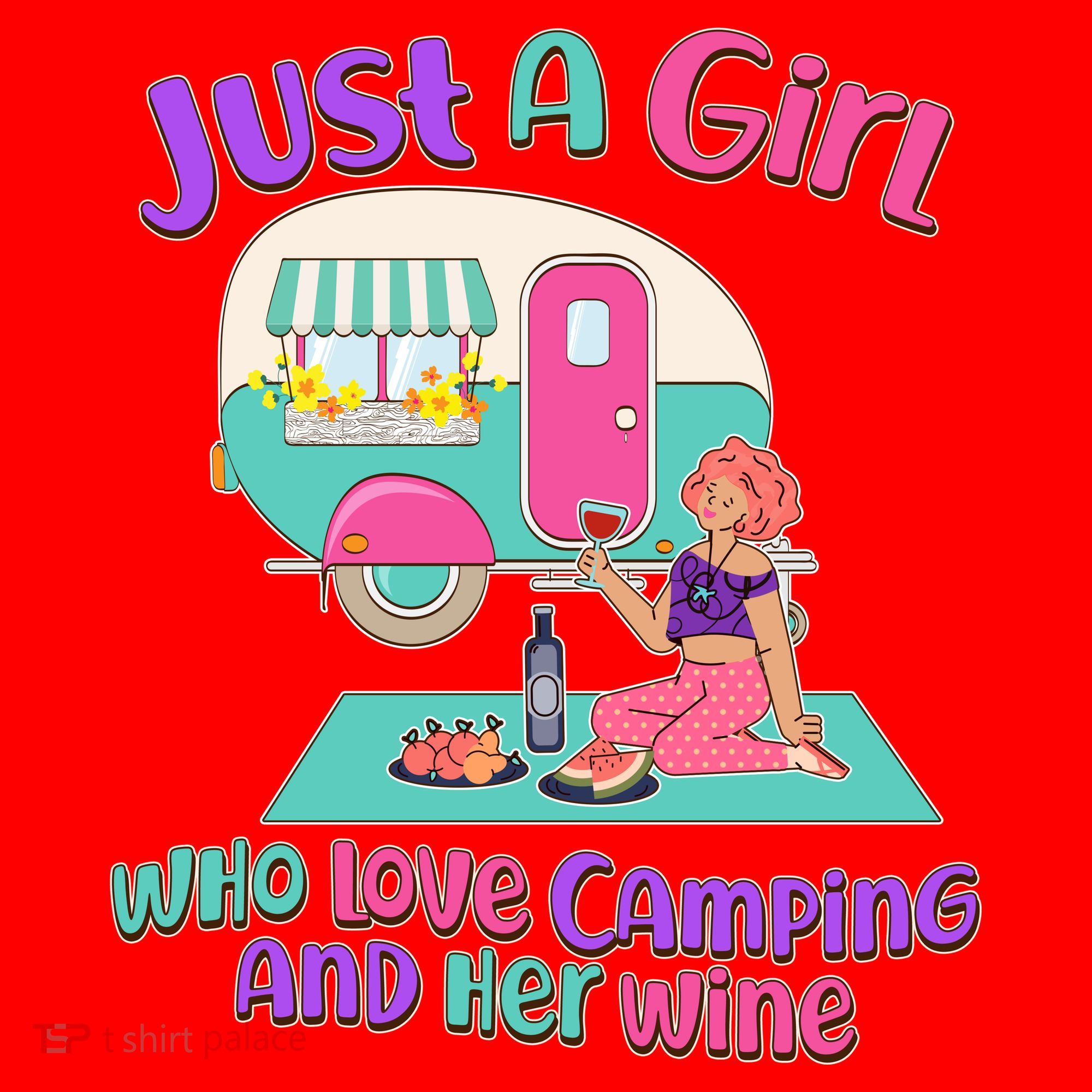 Just A Girl Who Love Camping And Her Wine Santa Hat