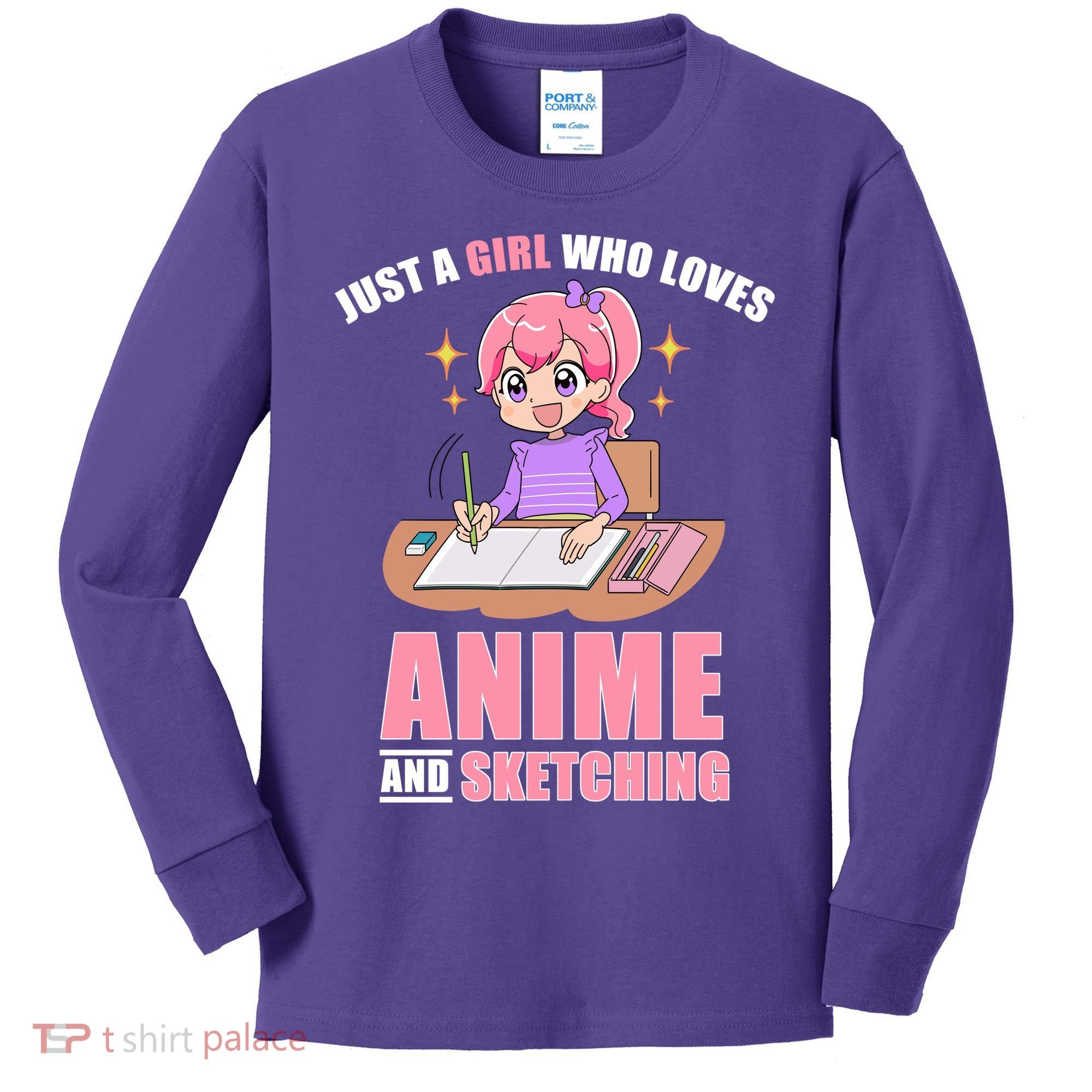 Just A Girl Who Loves Anime And Sketching Kids Long Sleeve Shirt