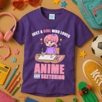 Just A Girl Who Loves Anime And Sketching Kids T-Shirt thumb 3
