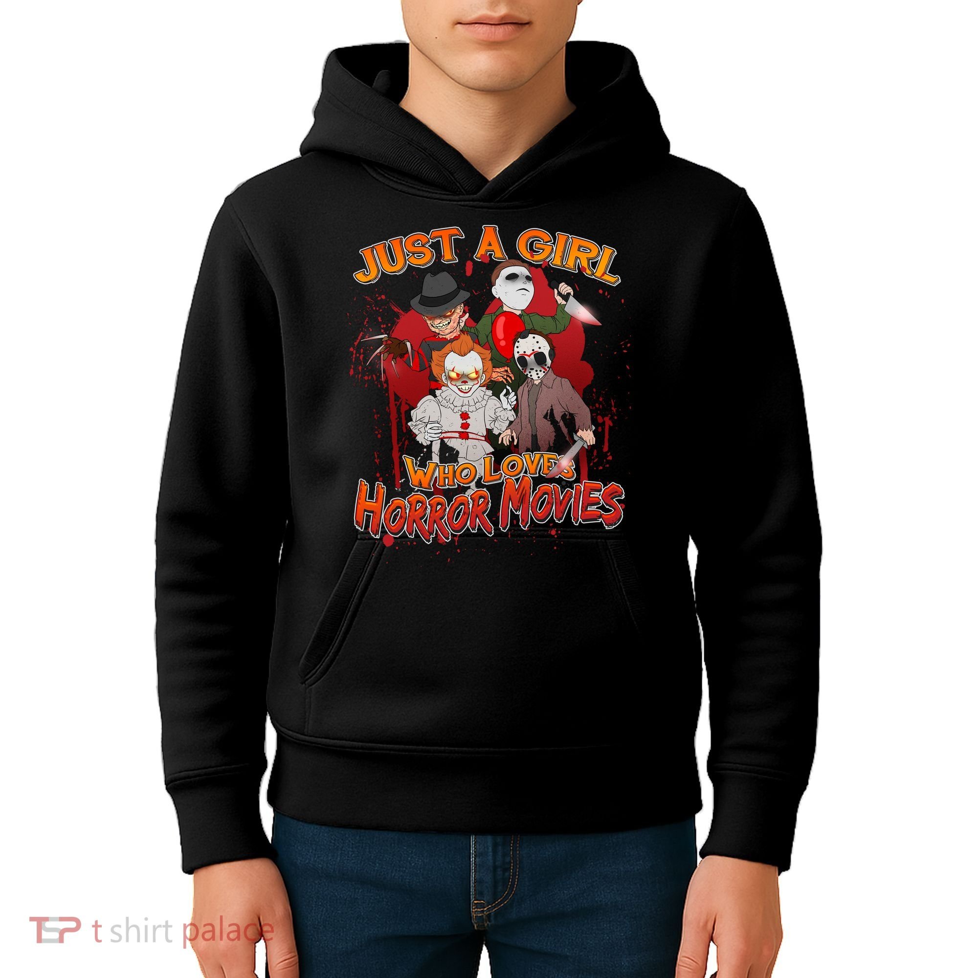 Just A Girl Who Loves Horror Movies Kids Hoodie