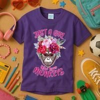 Just A Girl Who Loves Monkeys Cute Kids T-Shirt thumb 3