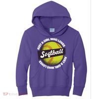 Just A Girl Who Loves Softball Kids Hoodie thumb 0