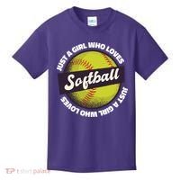 Just A Girl Who Loves Softball Kids T-Shirt thumb 0