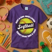 Just A Girl Who Loves Softball Kids T-Shirt thumb 3
