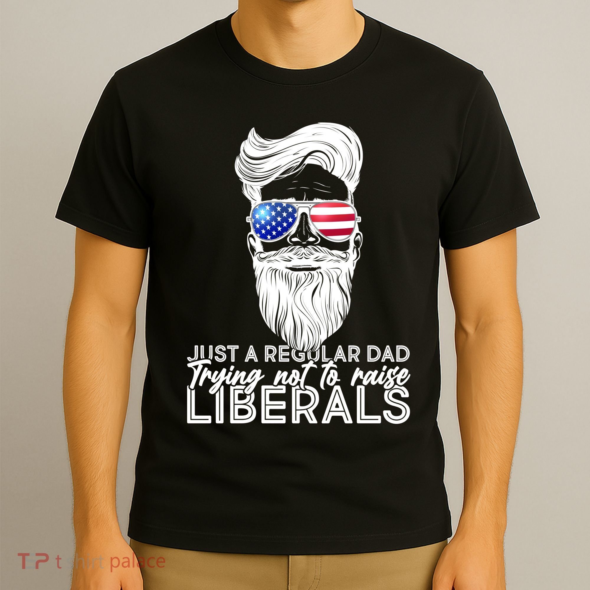 Just A Regular Dad Trying Not To Raise Liberals Hipster Dad T-Shirt