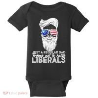 Just A Regular Dad Trying Not To Raise Liberals Hipster Dad Baby Bodysuit thumb 0