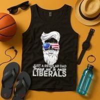 Just A Regular Dad Trying Not To Raise Liberals Hipster Dad Tank Top thumb 4