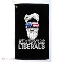Just A Regular Dad Trying Not To Raise Liberals Hipster Dad Golf Towel thumb 0