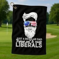 Just A Regular Dad Trying Not To Raise Liberals Hipster Dad Golf Towel thumb 1